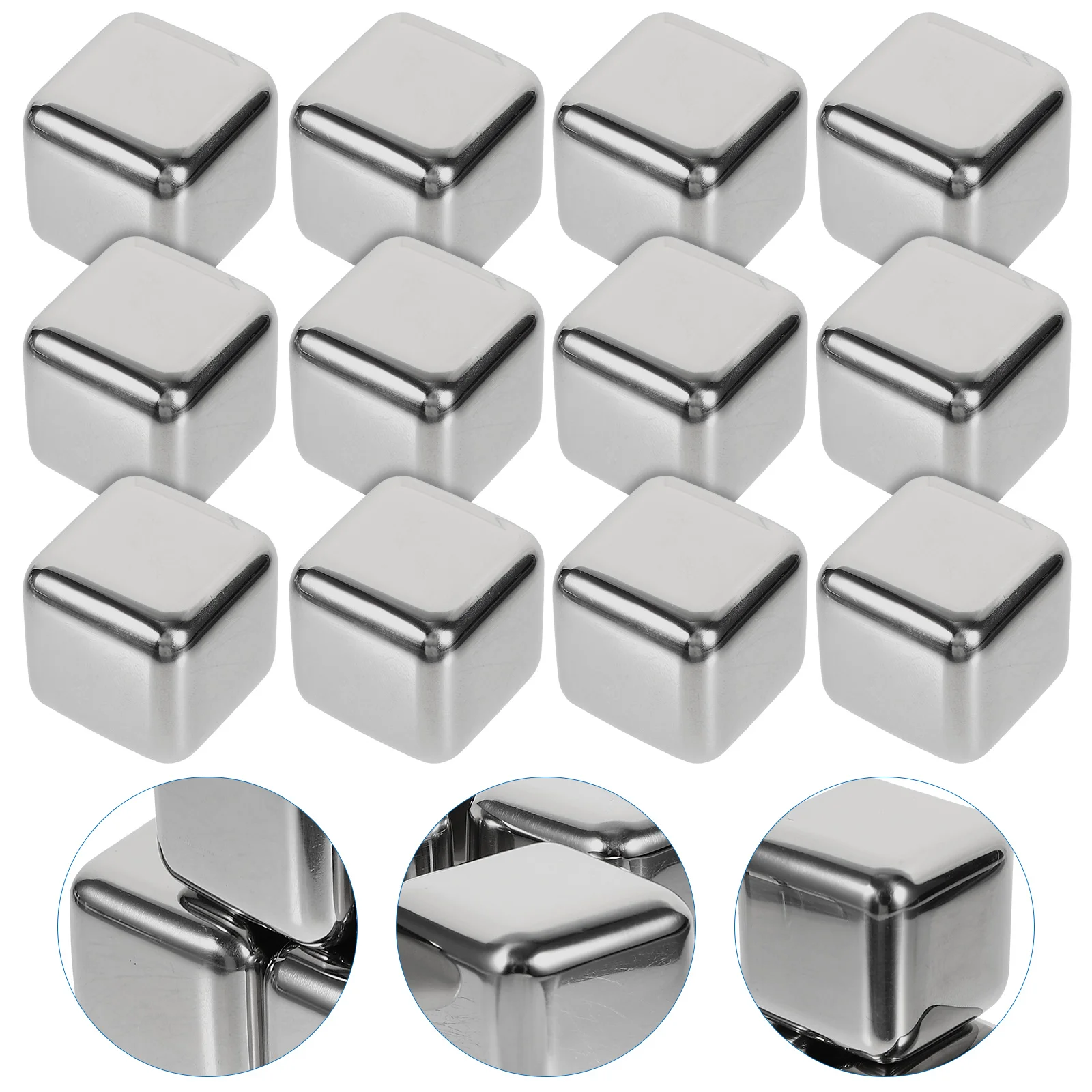 

12 Pcs Metal Ice Cubes Stainless Steel Reusable Whiskey Stones Molds Tongs Drinks Chilling