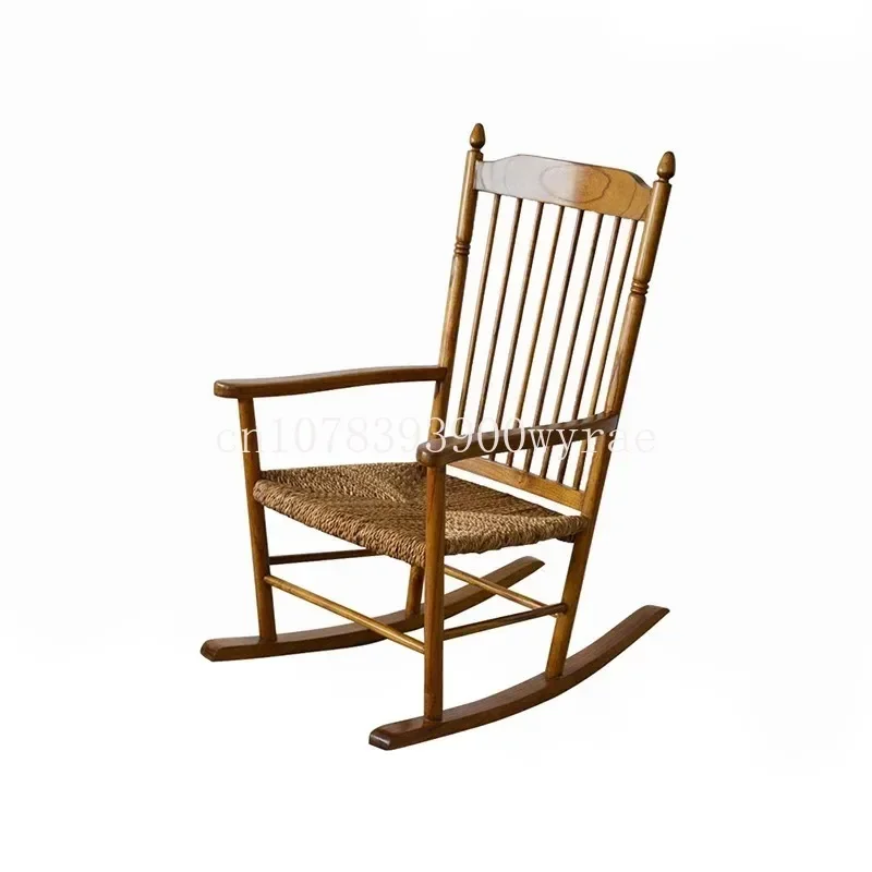 

Retro home sofa chair,Rocker chair, solid wood, leisure rattan woven balcony, lounge chair, lunch break rattan rocking chair