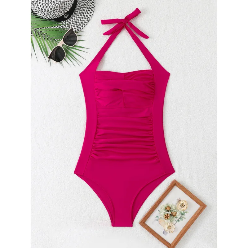 Black One Piece Swimsuit Woman Pleated Vintage Bodysuit Swimwear Padded Beach Wear 2025 Bathing Suits Ladies Holiday Pool Summer