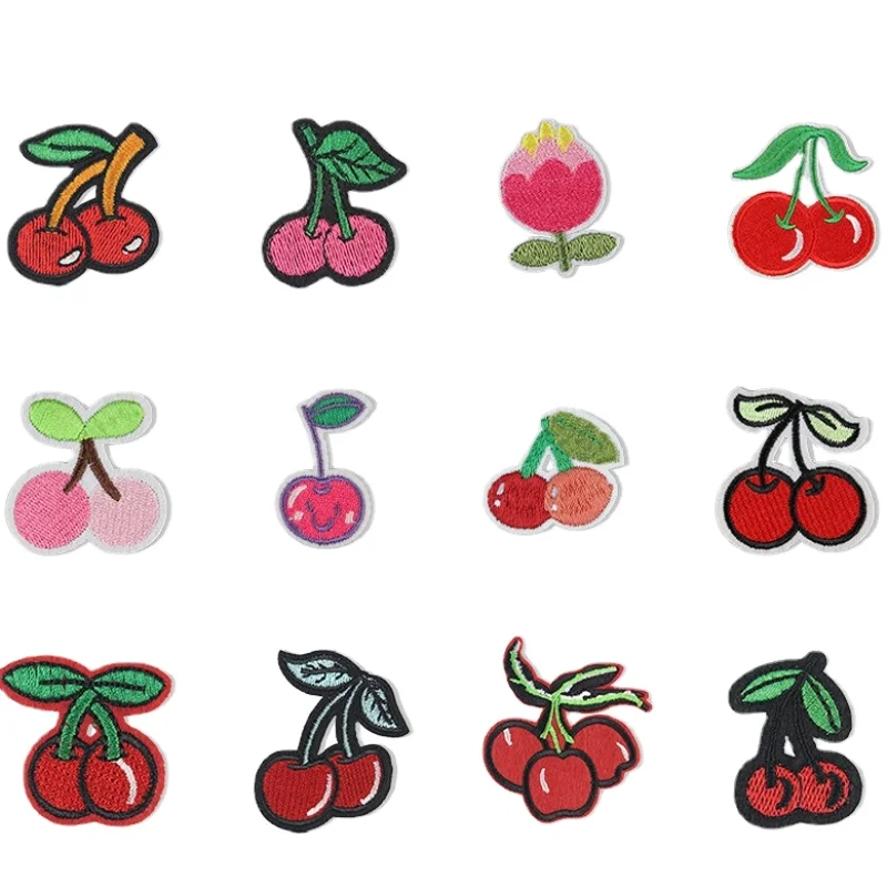 100pcs/Lot Luxury Anime Embroidery Patch Red Fruit Cherry Tomato Flower Shirt Bag Clothing Decoration Accessory Craft Applique