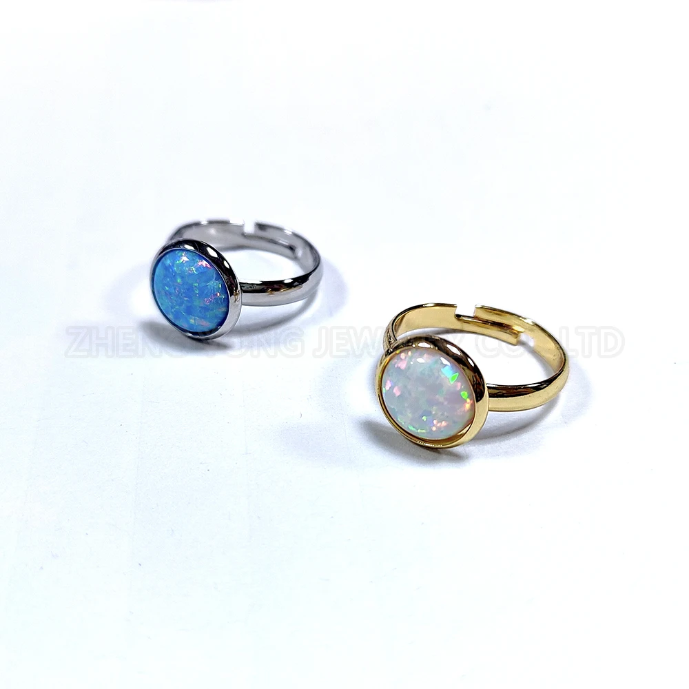 

2024 New Opal Ring Adjustable Gold Plated Round Shape Design Opal Rings For Women