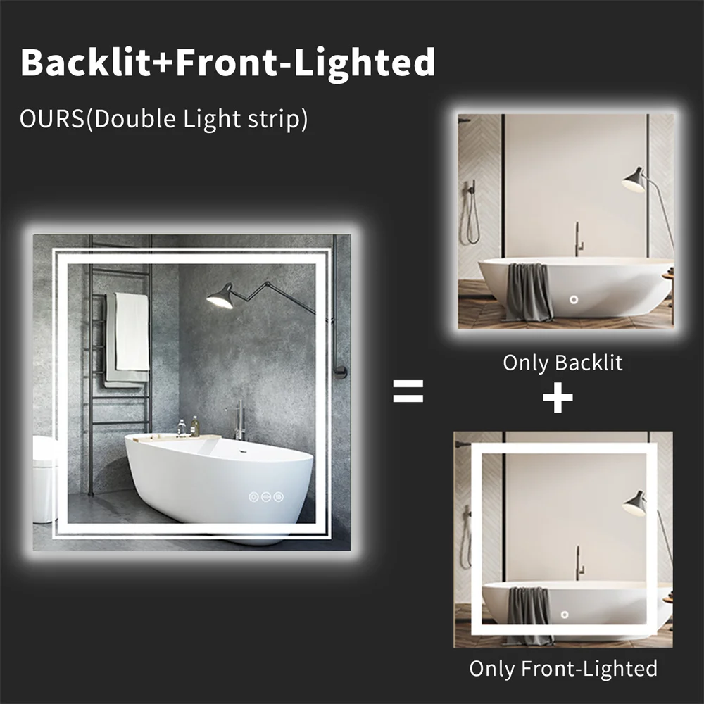 Wall Mounted LED Backlit Vanity Mirror,Illuminate Bathroom Makeup Mirror with Adjustable 3 Lights And Fogless Demister Pad