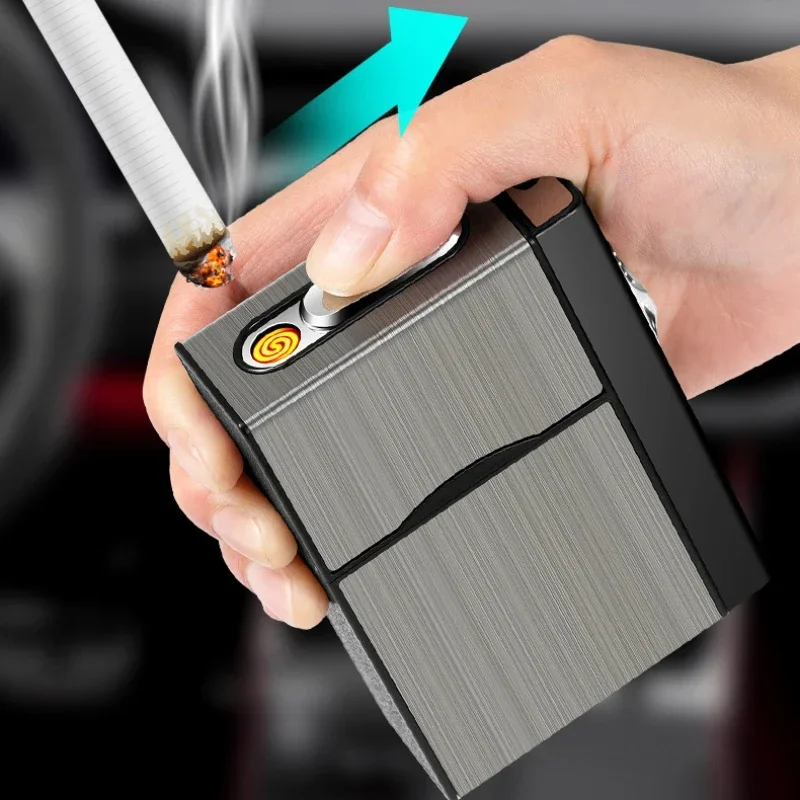 USB 3-in-1 multifunctional gas electric cigarette case lighter can hold 20 cigarettes metal inflatable cigarette case wholesale