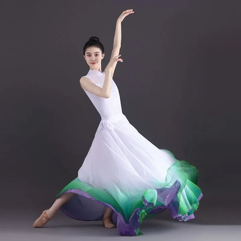 720 graus dança de flamenco artista gradiente rendas saias de fadas feminino cosplay desempenho de palco saia de prática de dança clássica