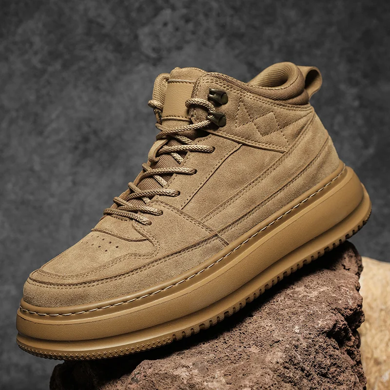 

2025 Winter New Men Casual Shoes Height Increasing Board Shoes Round Toe Mid-top Work Shoes Thermal Comfortable Casual Sneakers