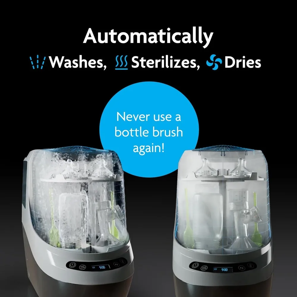 Bottle Washer, Sterilizer + Dryer - All in One Machine Cleans Bottles, Pump Parts,  Replaces Hand Washing, Bottle Brushes