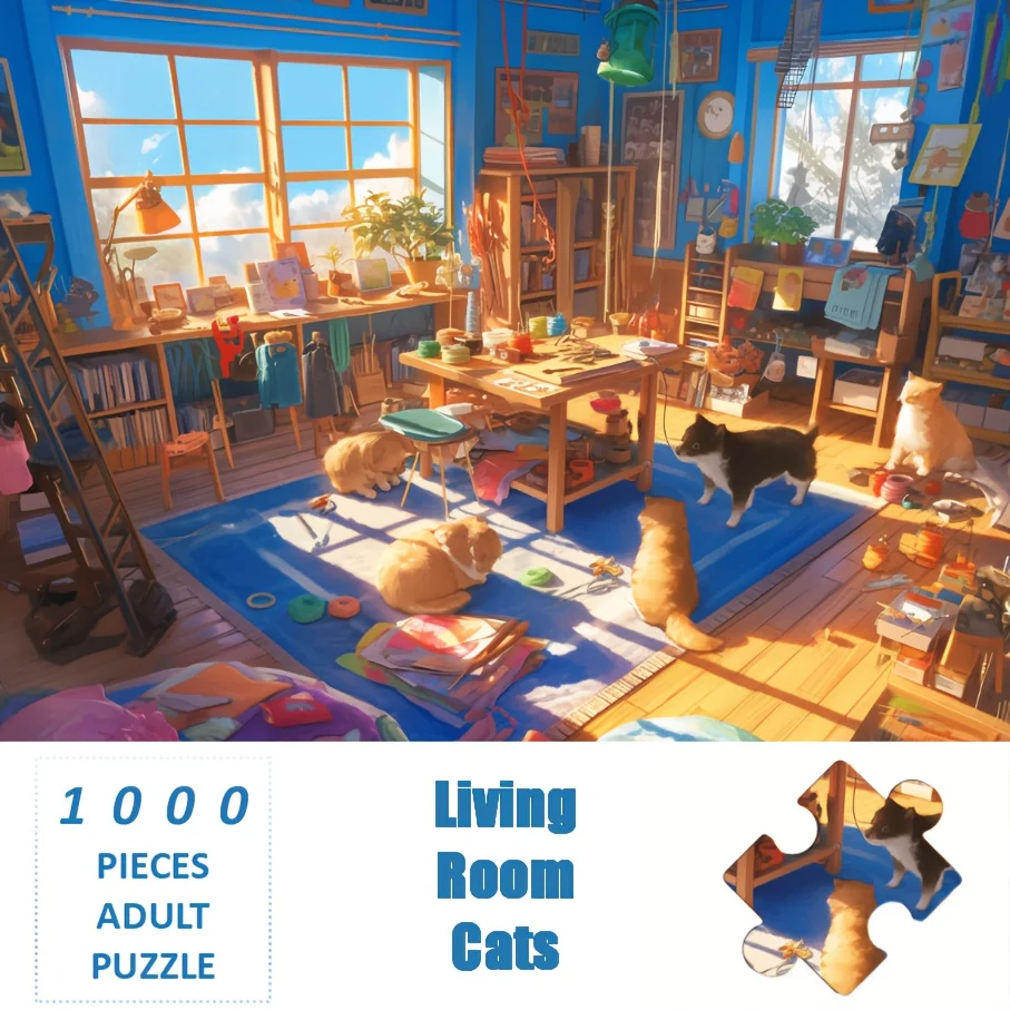 

Пазл из 1000 деталей для взрослых, с рисунком кошек для гостиной, идеально сцепляется
