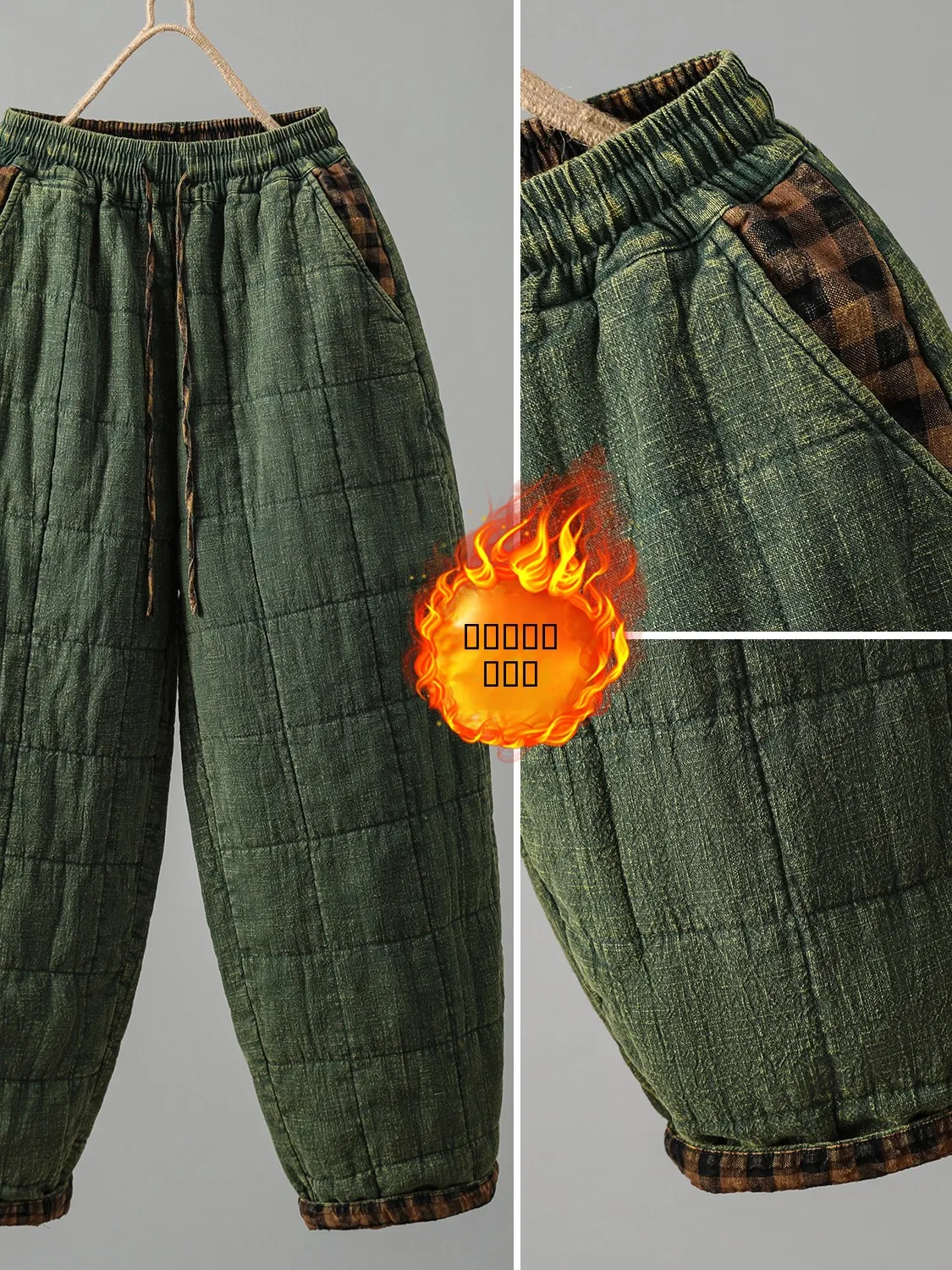 Retro Patchwork Baumwolle Woolen Thiened Winter Casual Breite Bein Hosen frauen Oberbekleidung Hohe Taille Harlan Hosen Warme Freizeit