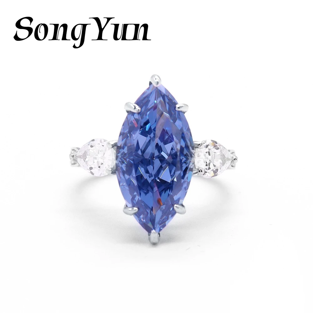 

SONGYUN Designer Jewelry 925 Sterling Silver Ring Lab Grown Ruby Marquise Engagement Ring for Women 18K Gold Plated Estate Rings