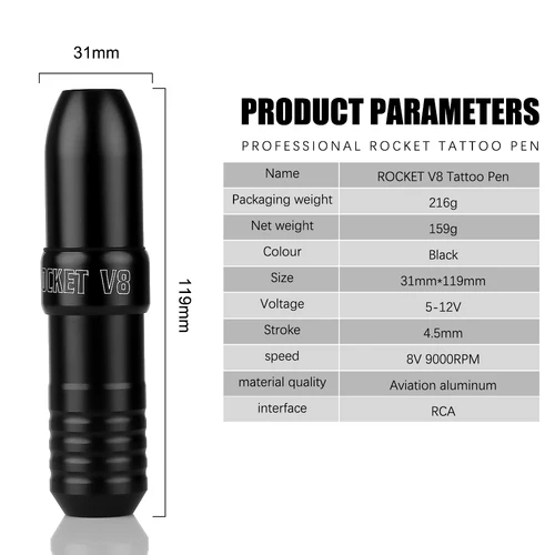 Pluma de tatuaje con motor ROCKET V8, máquina de tatuaje profesional, pistola de tatuaje todo en uno para cortar y pulverizar para principiantes con cable