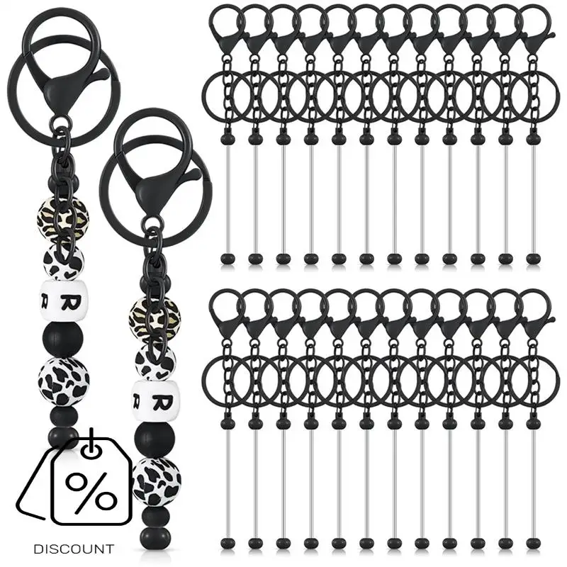 ABBN-24 PCS Beadable Keychain Bars Bulk Metal Beaded Keychain Zinc Alloy For Beads DIY Blank Keychain For Bead Keychain Crafts B