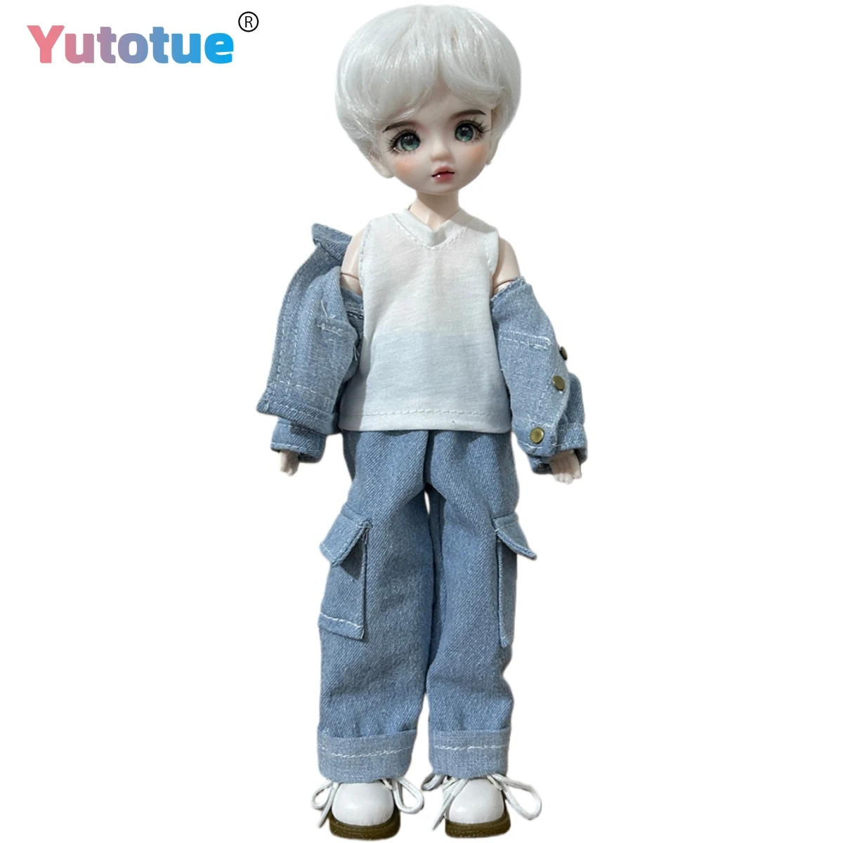 

YUTOTUE 30cm Height Boy Doll Toy with Removable Fashion Clothes Suit White Short Wigs Lifelike