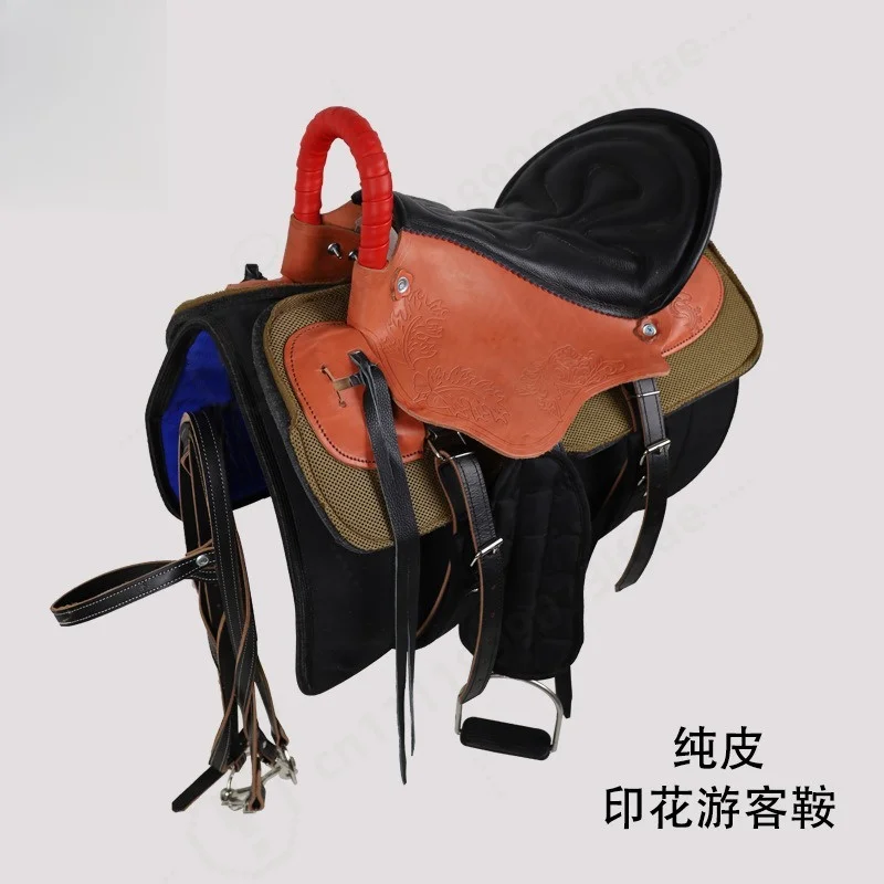 Horse Saddle Full Set, Genuine Leather Printed Comfortable Saddle, For Horse Riding, Equestrian Horse Tack Accessories