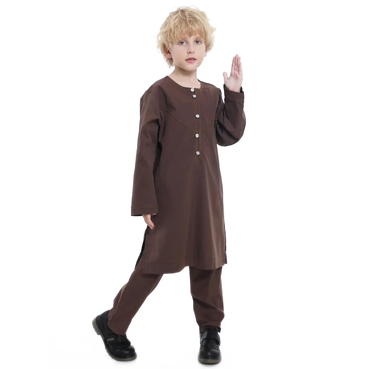 2024 bambini musulmani Jubba Thobe Arab Boy Thobe bambini Abaya Ramadan Dress Pant Set 2 pezzi caftano Robe caftano Musulman Ensembles