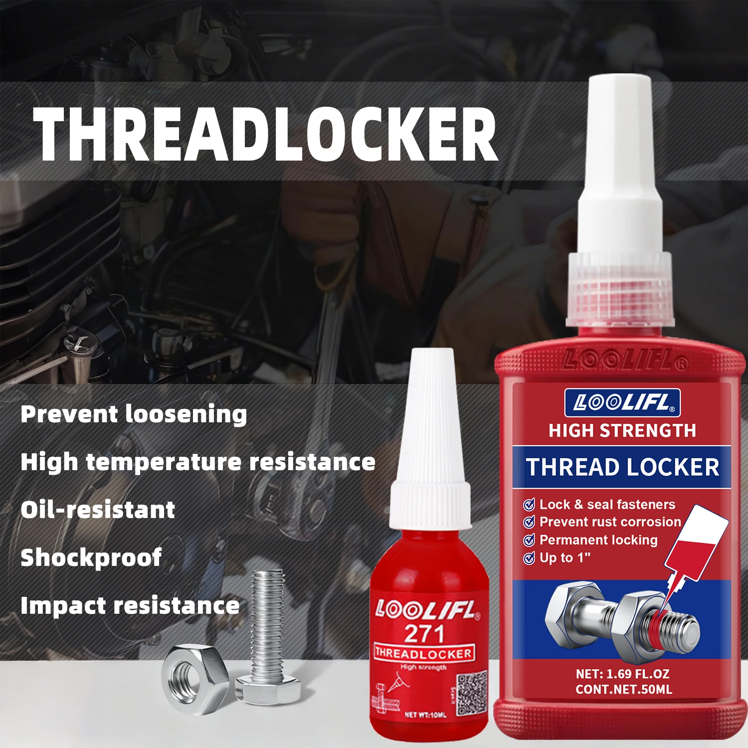 10-50ML271thread lock high-strength locking nut, bolt, fastener and metal, oxygen free curing to prevent loosening and corrosion