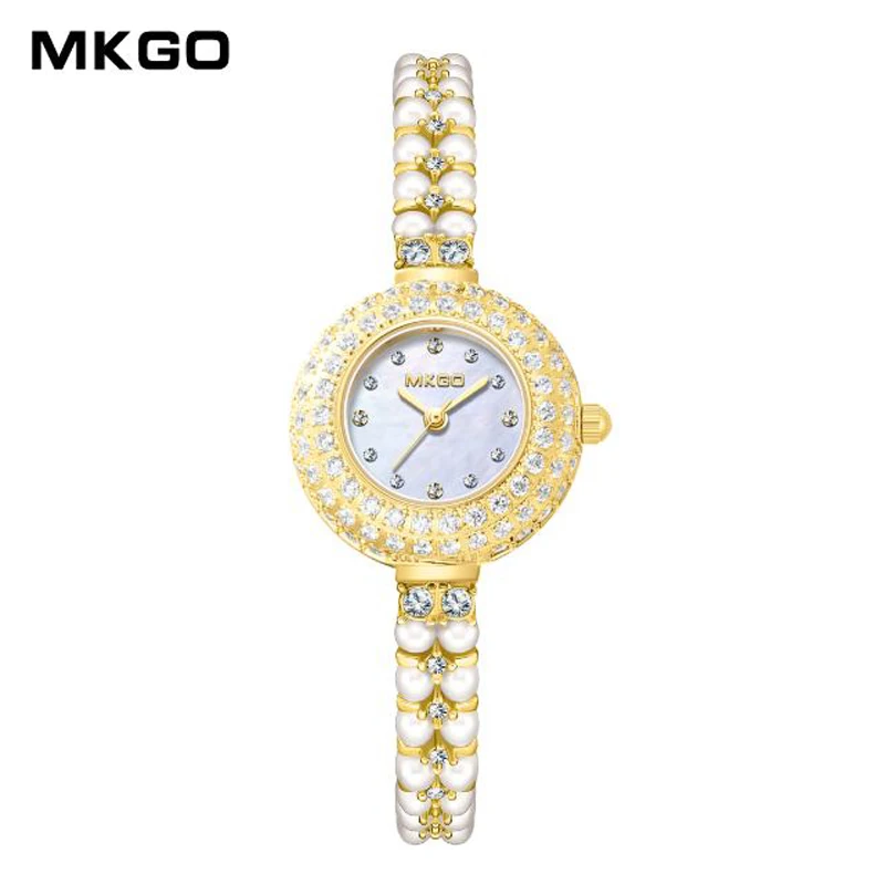 MKGO Watch For Women Luxury Brand Quartz Dress Watches with Pearl Fashion Ladies' Accessory  Jewelry Gift reloj para mujer