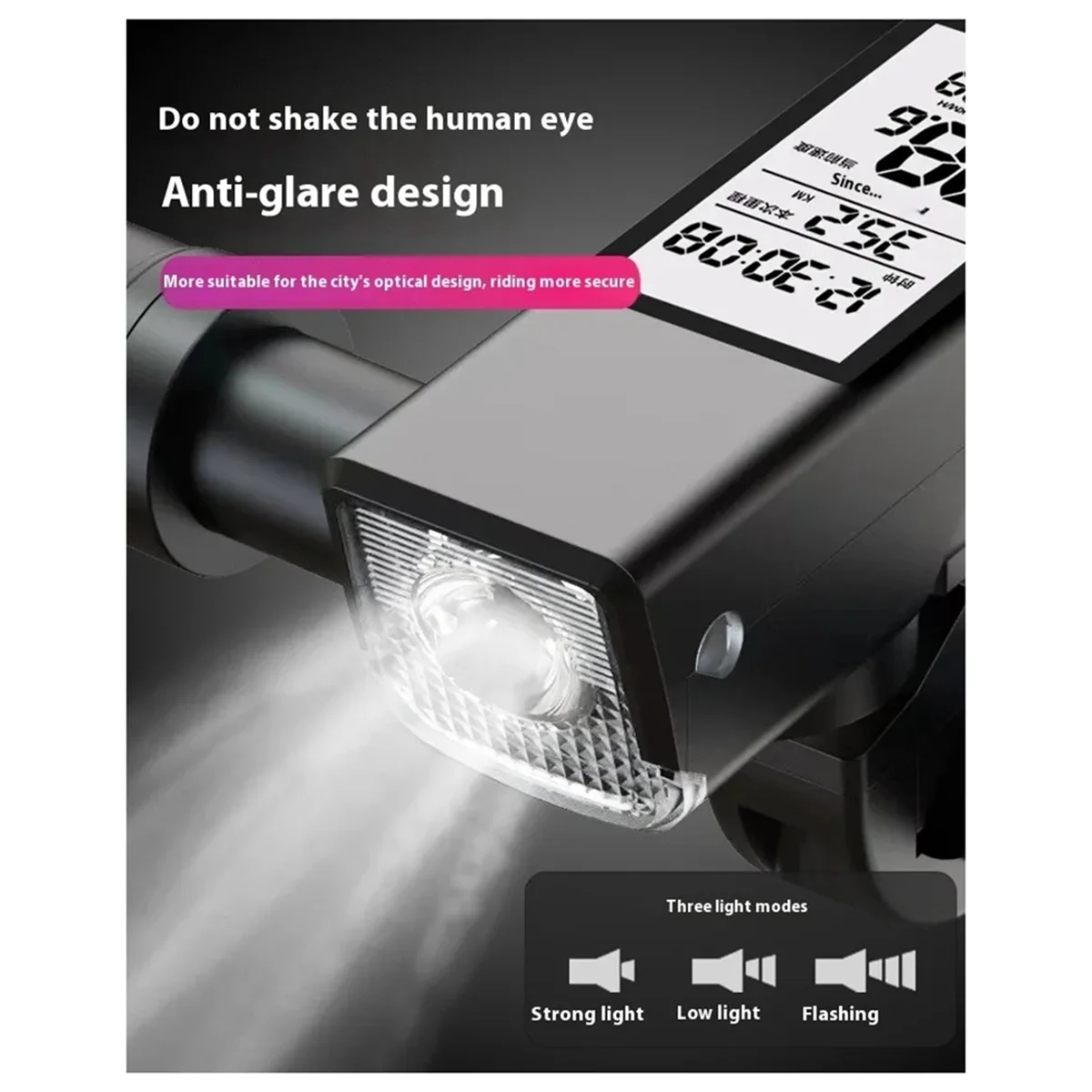 

NEW_3 in 1 Bicycle Wireless GPS Code Table Horn Light Anti Glare Type-C