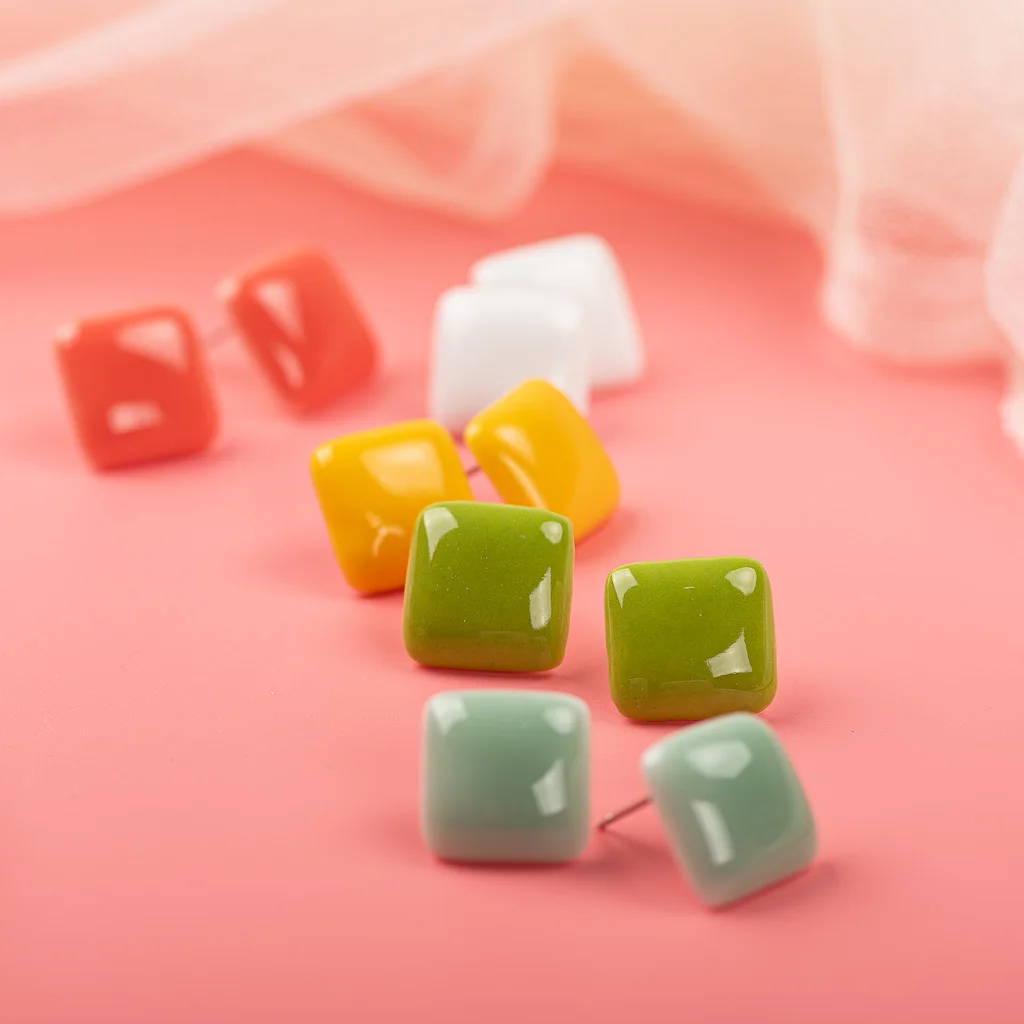 Geometric Square Multicolor Abstract Ceramic Earrings Fashion Gift Ear StudsJewelry Wholesale For Women Girl #LY120