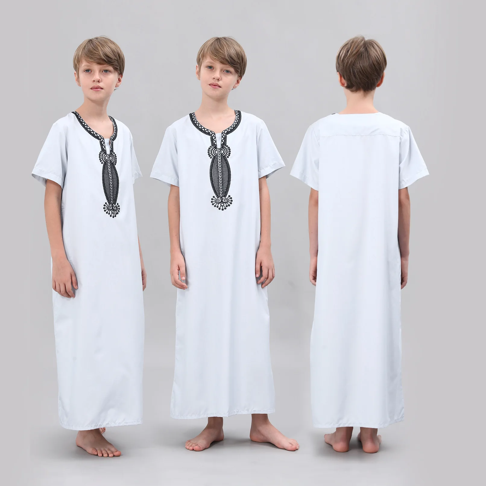 

Muslim Boys Kids White Jubba Thobe Dubai Abaya Arab Robe Saudi Turkey Casual Embroidery Dress Kaftan Islam Clothing Middle East