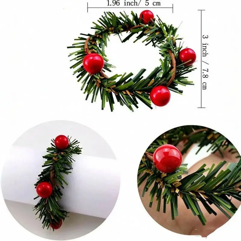 Creative Christmas Pine Needle Wreath Napkin Rings 2026 Xmas Table Decor Supplies for Home Restaurant Dinner Decor