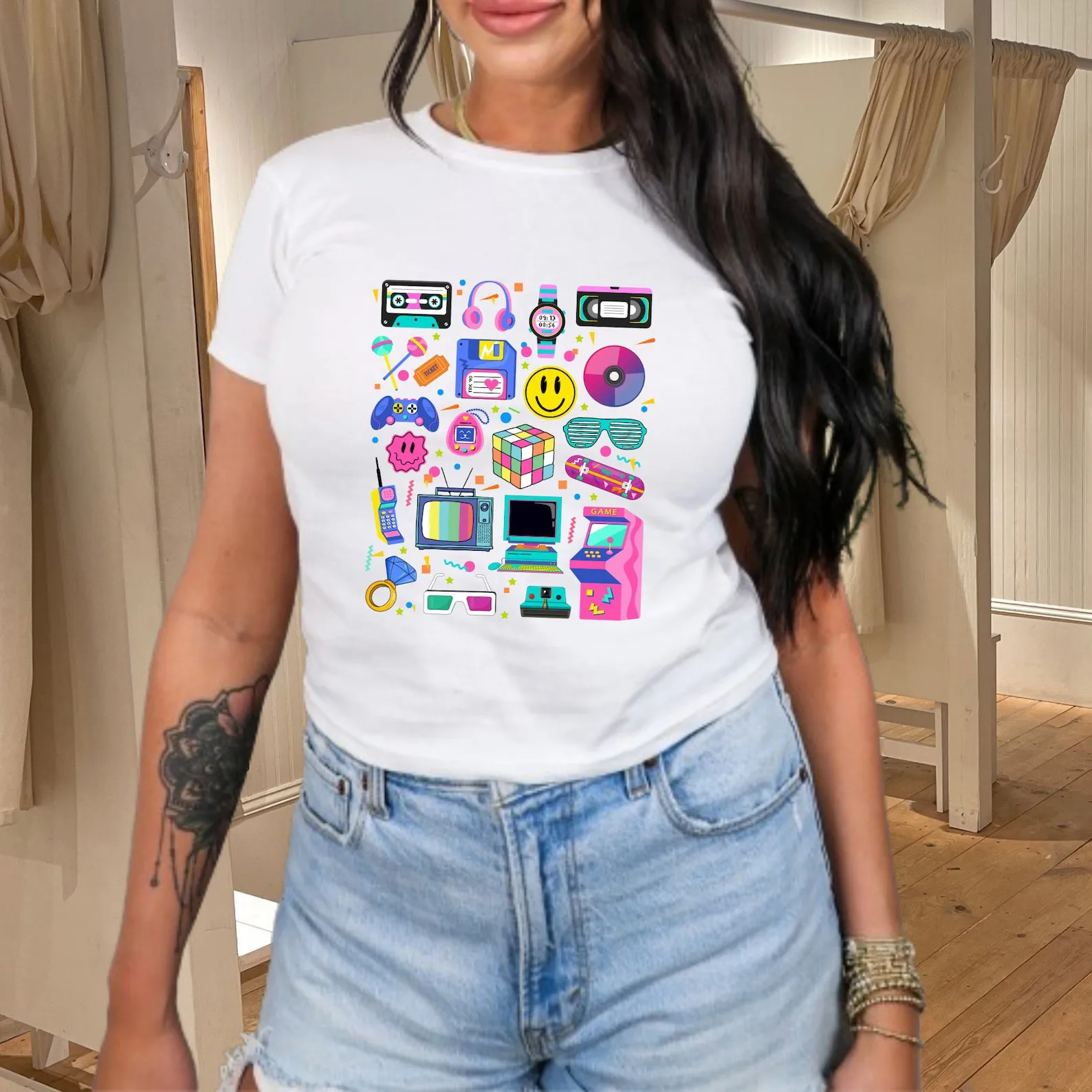 

Y2k Women's T-Shirt Round Neck Short Sleeved Cute Printed Clothes Streetwear Casual Slim Fit Tops Daily Fashion Y2k Baby Tee