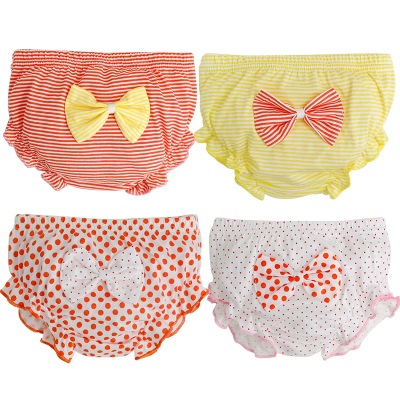 4 Pcs Random Girls' Baby Pants Cotton Underwear Bread Pants Bow Tie Fashionable And Comfortable Shorts