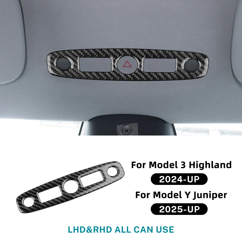 For Tesla Model Y Juniper 2025 2026-UP Model 3 Highland 2024 Real Soft Carbon Fiber Reading Light Frame Sticker Car Accessories