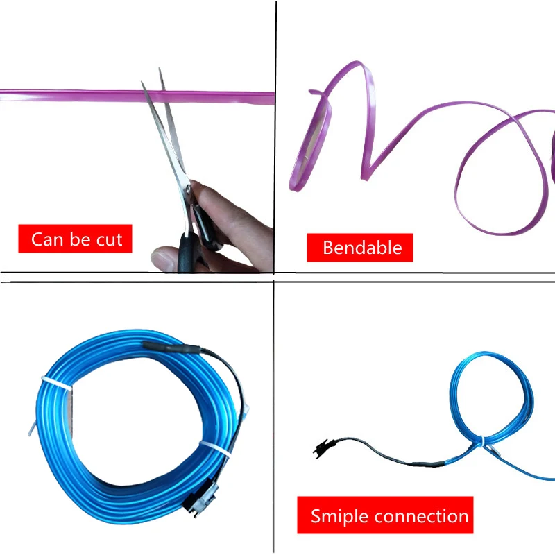 1M/2M/3M/5M Car Interior Led Decorative Lamp EL Wiring Neon Strip For Auto DIY Flexible Ambient Light USB Party Atmosphere Diode - Image 5