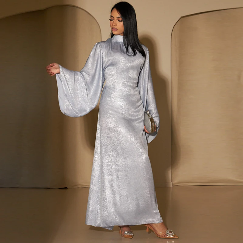 Nowe ramadanowe rękaw typu Pagoda satynowe Abaya dubajskie luksusowe Islam muzułmańskie sukienki Kaftan Kebaya Abayas damska suknia Musulmane Femme