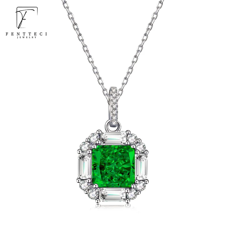 

S925 Sterling Silver Light Luxury Emerald Necklace AAAAA Zircon Emerald Collarbone Chain Fine Jewelry For Women Party Gift