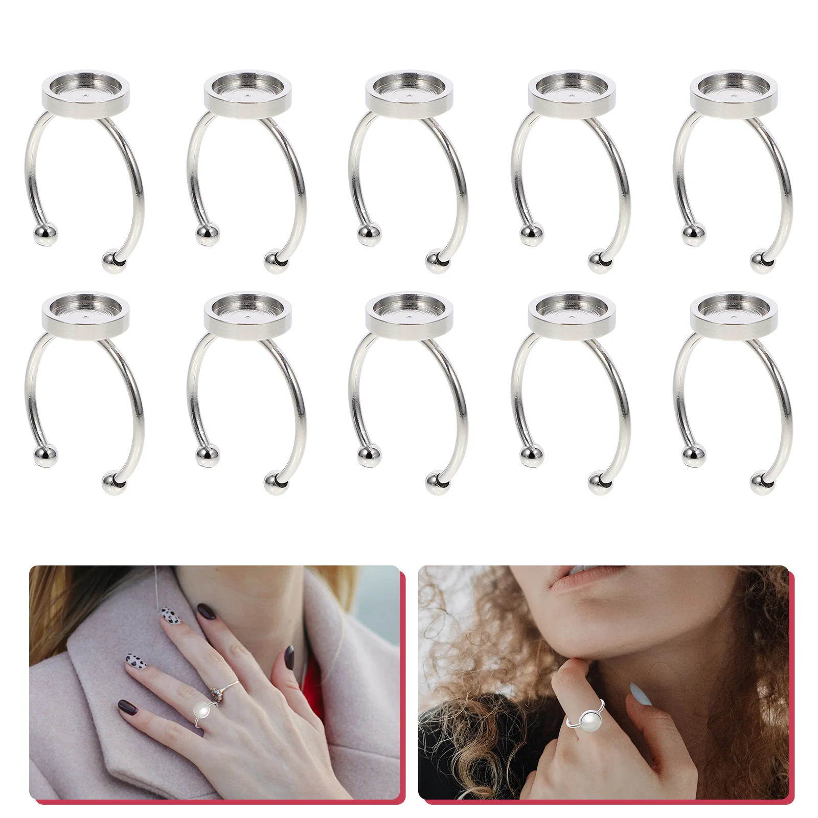 

10pcs Ring Bases Stainless Steel DIY Jewelry Making Supplies Metal Rings Blank Base Findings Trays Setting Bezels Finger