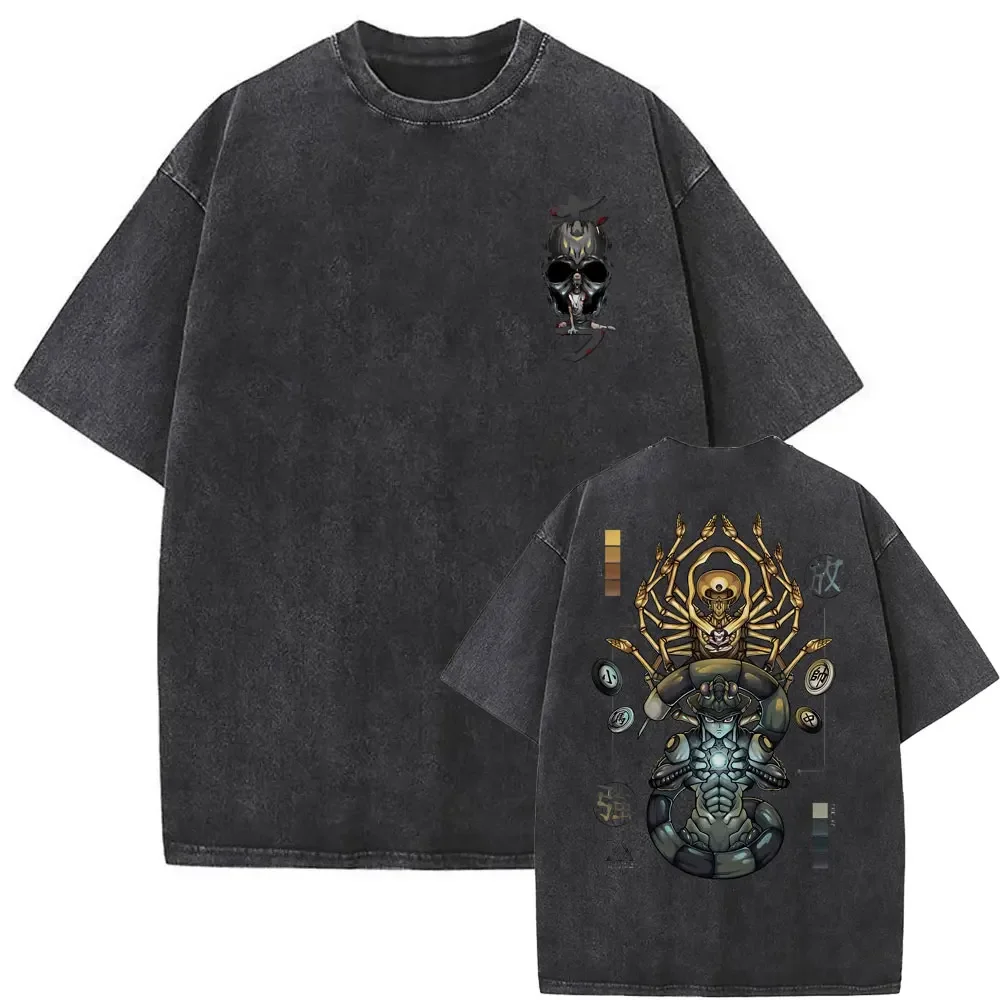 

Vintage Washed Anime Hunter X Hunter Aizakku Netero Meruem Print T Shirts Men Manga Fashion Trend Oversized Short Sleeve T-shirt