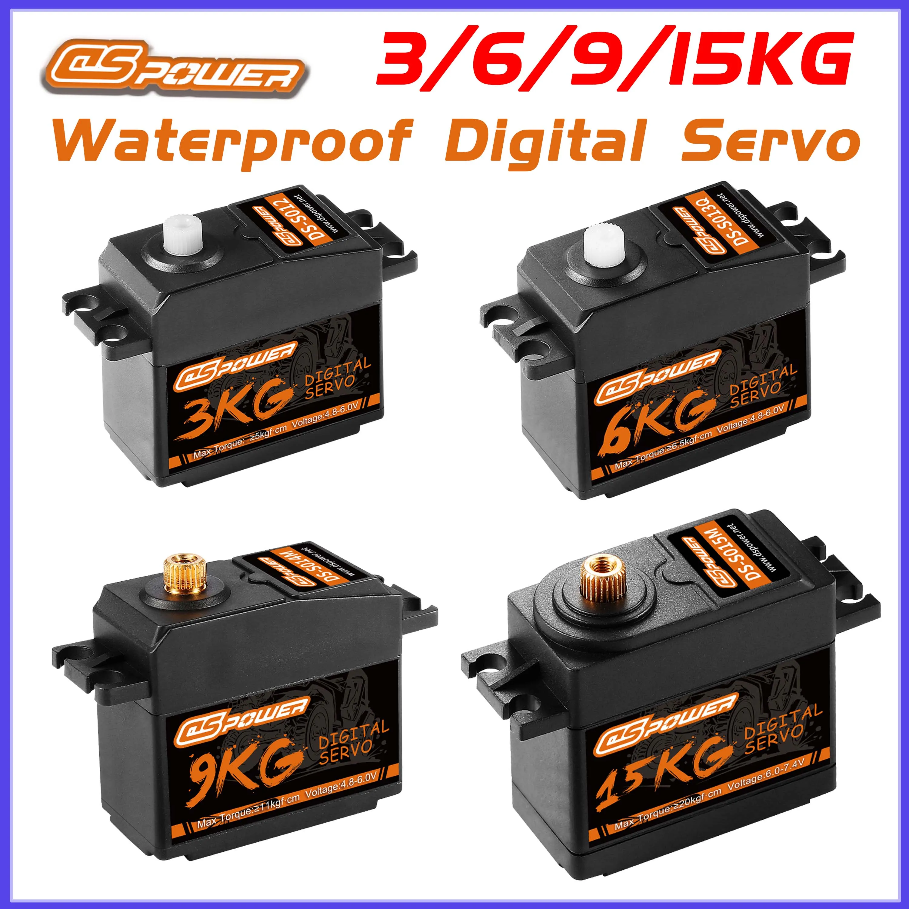 Dspower 3kg 6kg 9kg 15kg servo digital à prova d'água motor de engrenagem de metal/plástico para modelo 1/10 rc carro helicóptero barco avião robô