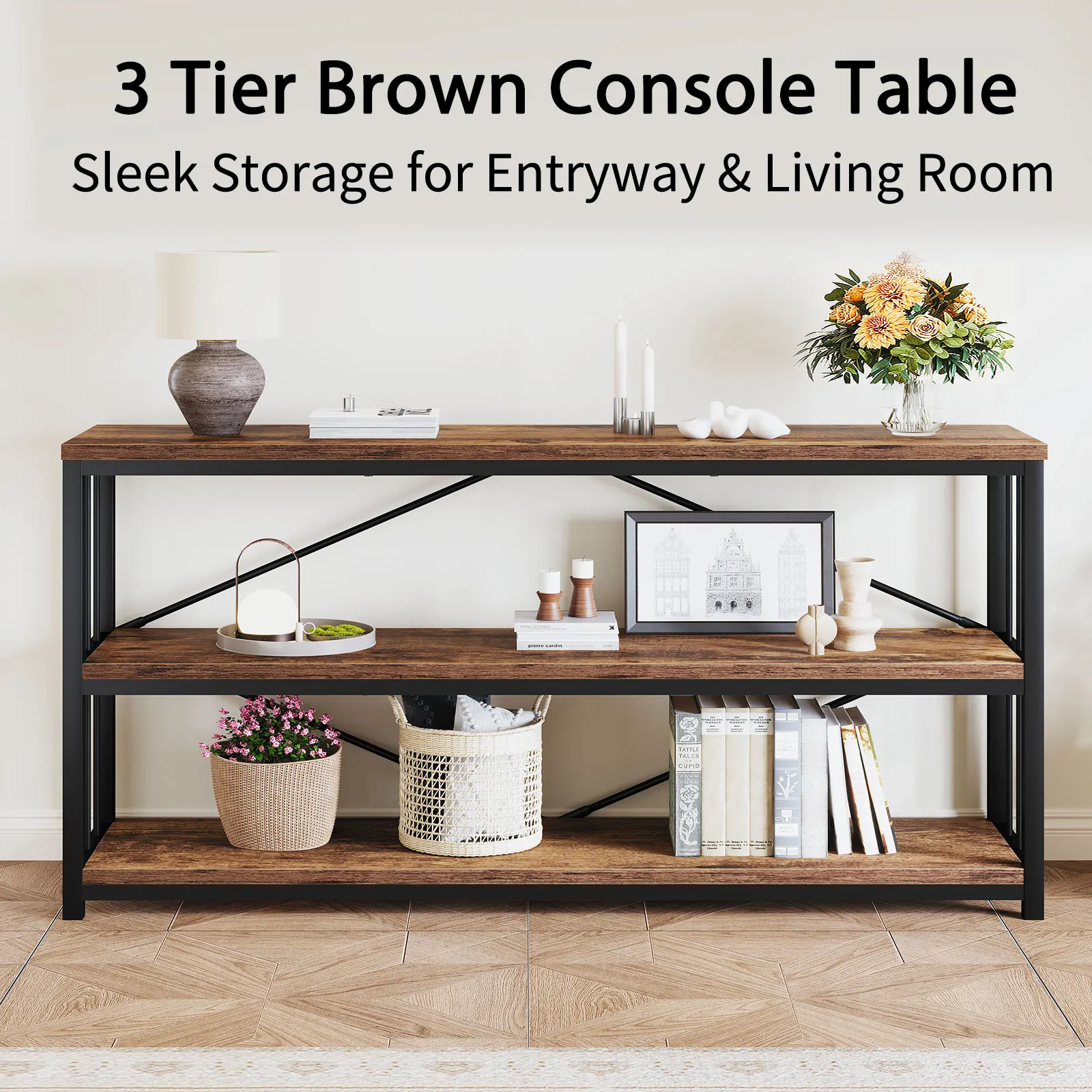 Wholesale Narrow Console Table Industrial Mission Metal Wood Entryway Table with Storage for Hallway Entrance Living Room