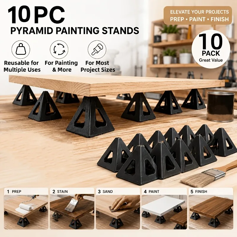 10Pcs Black Flat Base Painting Pyramids, 1.18in Plastic Cone Stands for Painting Woodworking Drying, Reusable Craft Holder