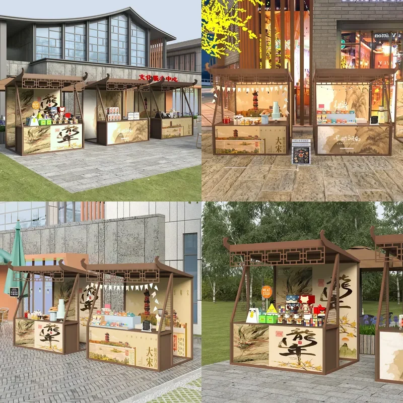 For Outdoor Night Market Food Stall Movable Display Stand Wrought Iron Shelf Ancient Style Scenic Spot Snack Vendor Rack
