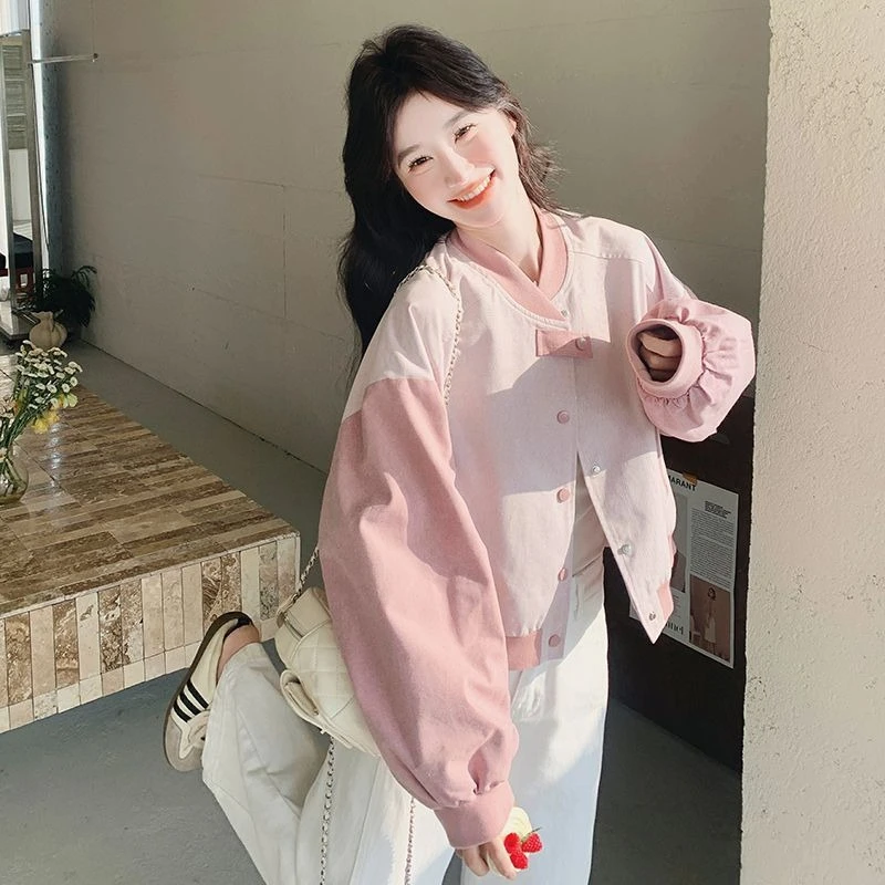 

​Korean Style Sweet Cool Short Sleeve Baseball Jacket for Women Age Defying Spring 2025​