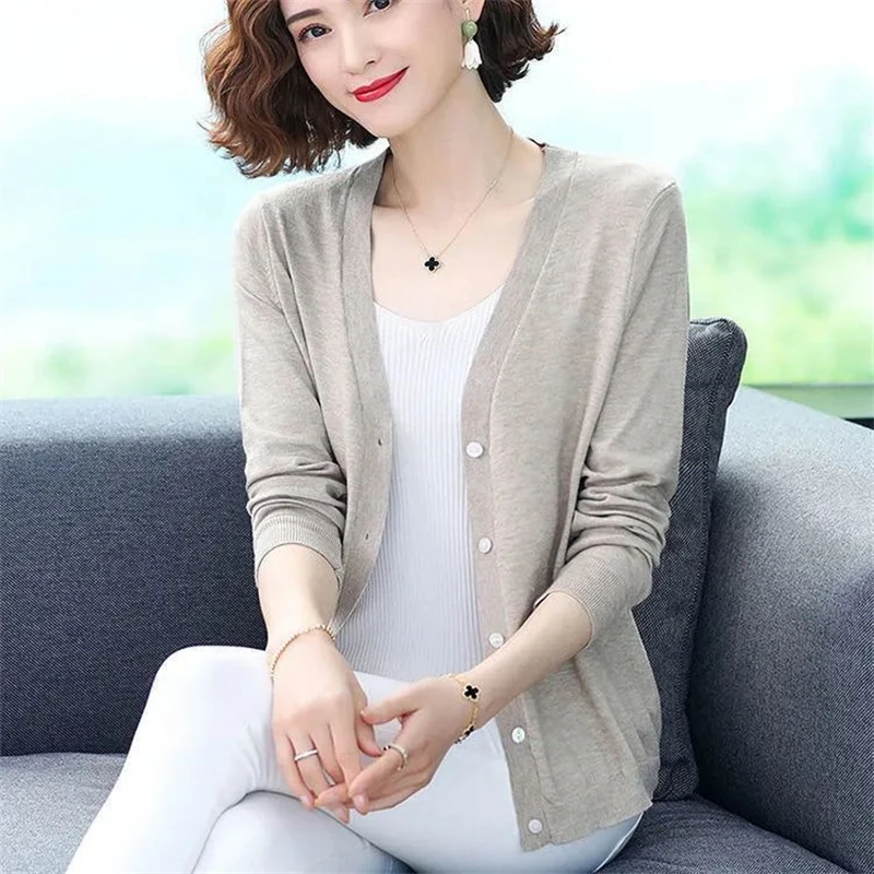 2023 Autumn Winter Women Single Breasted Knitted Cardigans Korean Fashion Solid Long Sleeve Knitwears Female Simple Sweater Coat