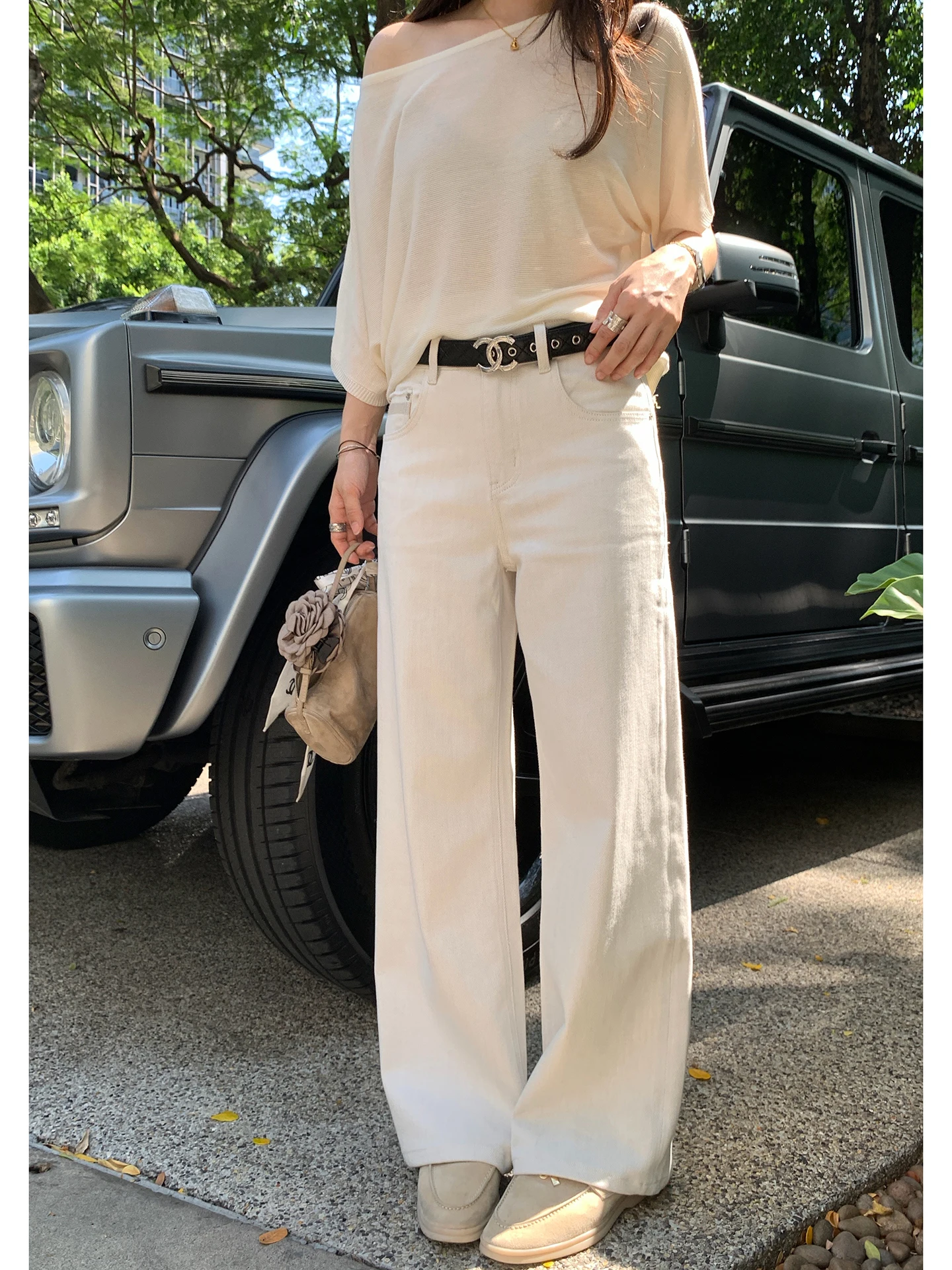 

EKOOL High Waist Wide Leg Jeans Women's Summer Slimming Straight Cut Loose Fit Cotton Washed Denim Pants