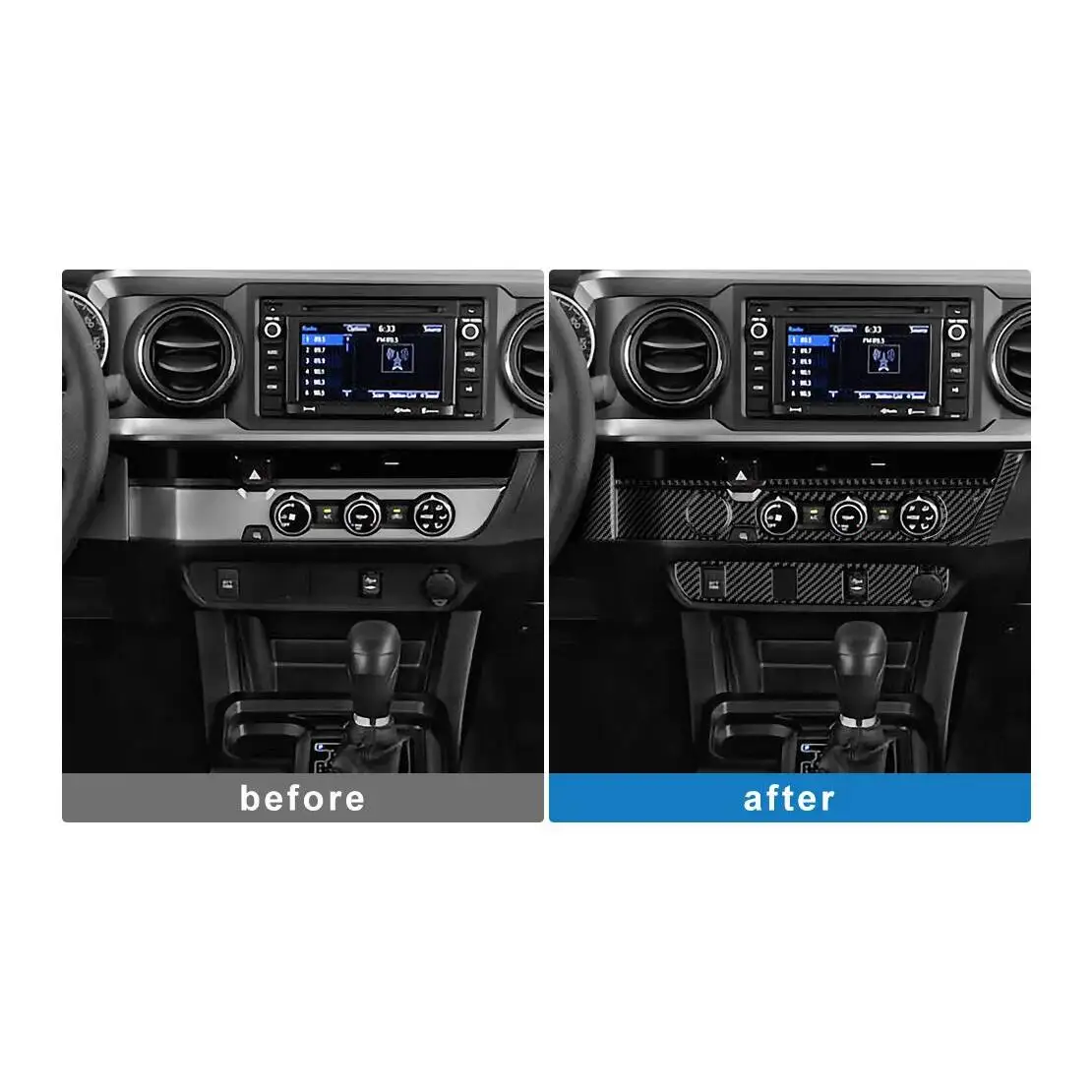 Center Console Control Button Panel Cover Trim Sticker Fit for Toyota Tacoma 2016-2019 2020 2021 2022 2023 Black Carbon Fiber