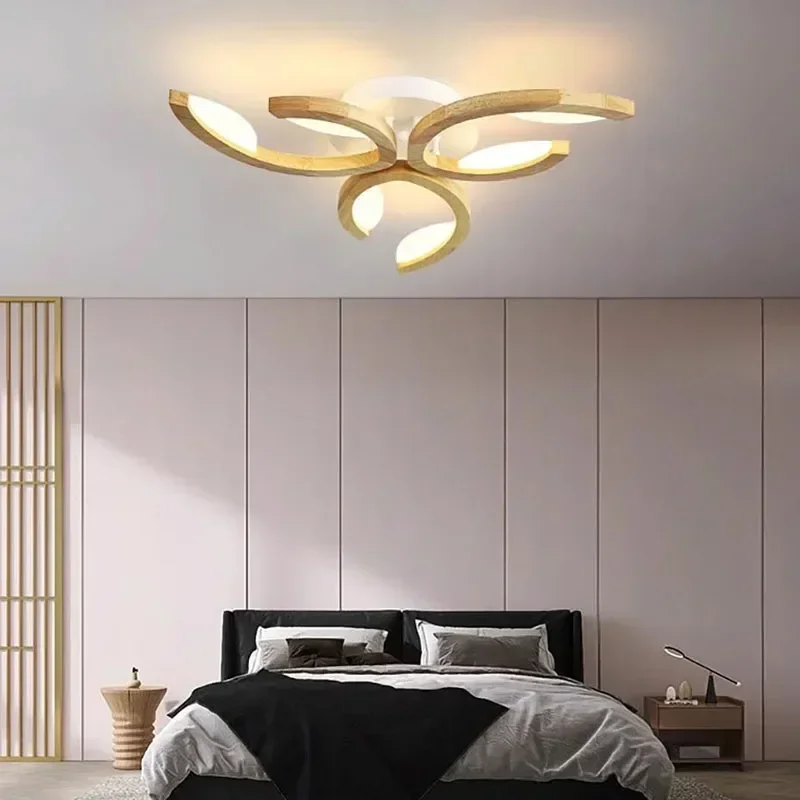 Modern LED Ceiling Lamp Rubber Wood Log Bedroom Room Simple Modern Solid Wood Living Room Wooden Ceiling Lamp Indoor Decorations