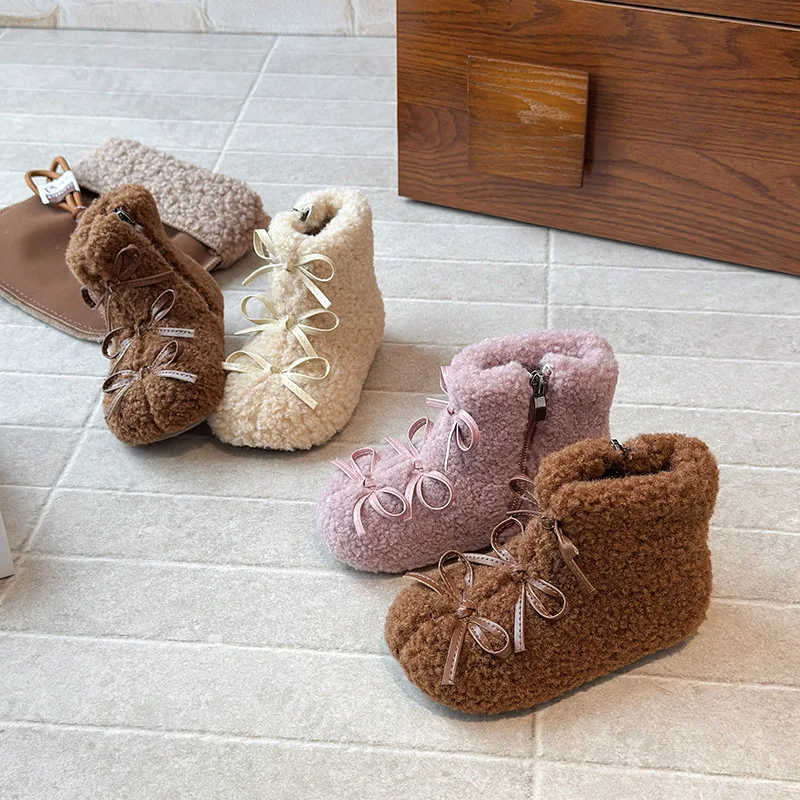 أحذية الثلوج للأطفال 2025 شتاء مريح دافئ أفخم في الهواء الطلق أحذية قطنية للأطفال موضة سستة عقدة شعر للفتيات أحذية الأميرة #2