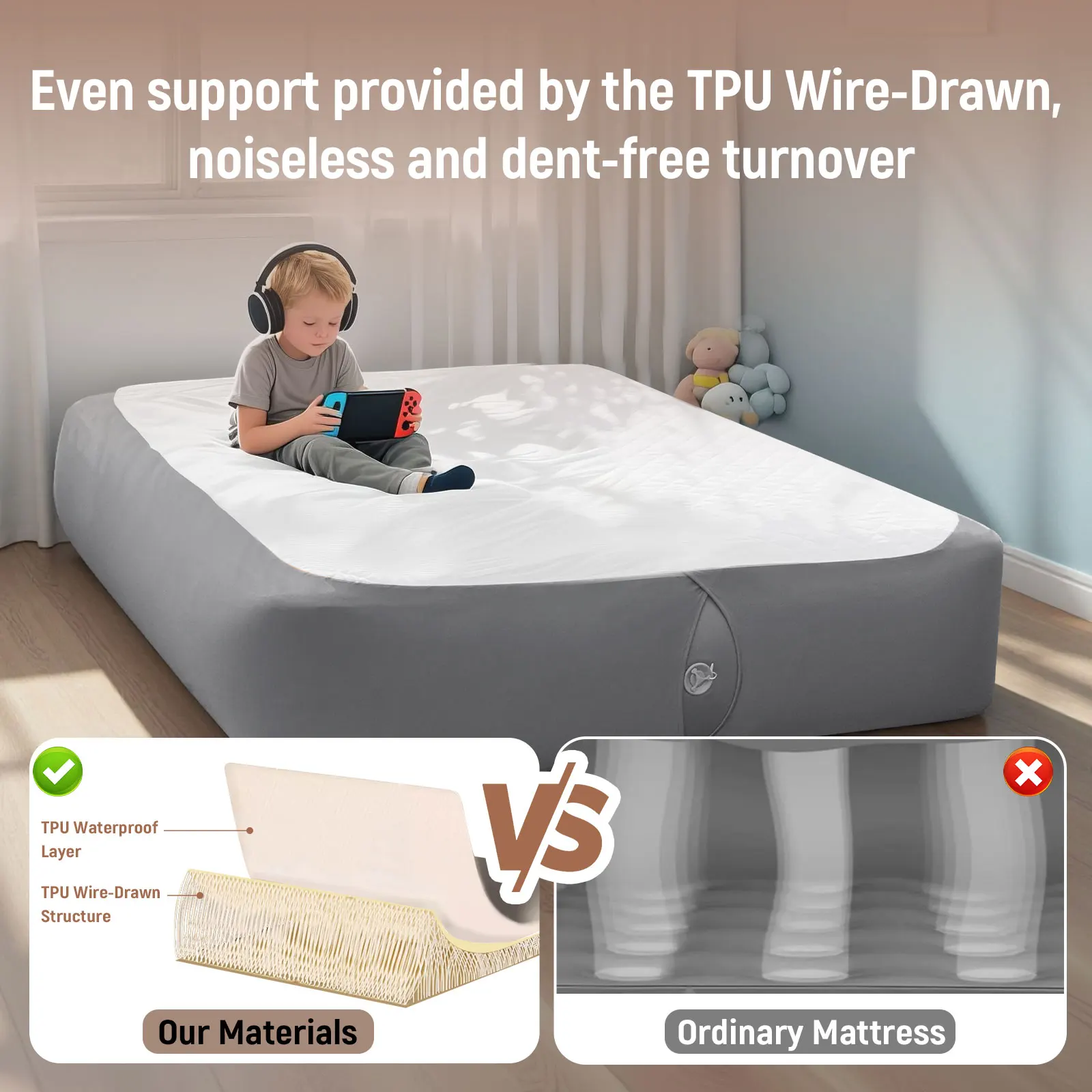 

TPU Inflatable Mattress with Built-in Pump | Non-Toxic & Odorless | 3-Min Quick Inflation