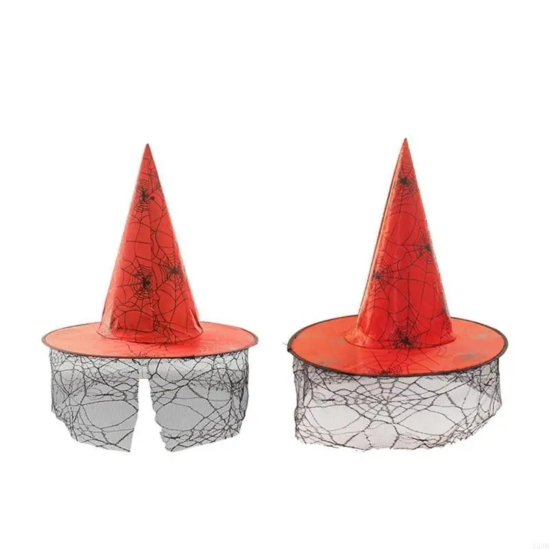 Y5JD Dorosły Kid Halloween Witch Hats z Web Veil Decor do maskarady cosplay