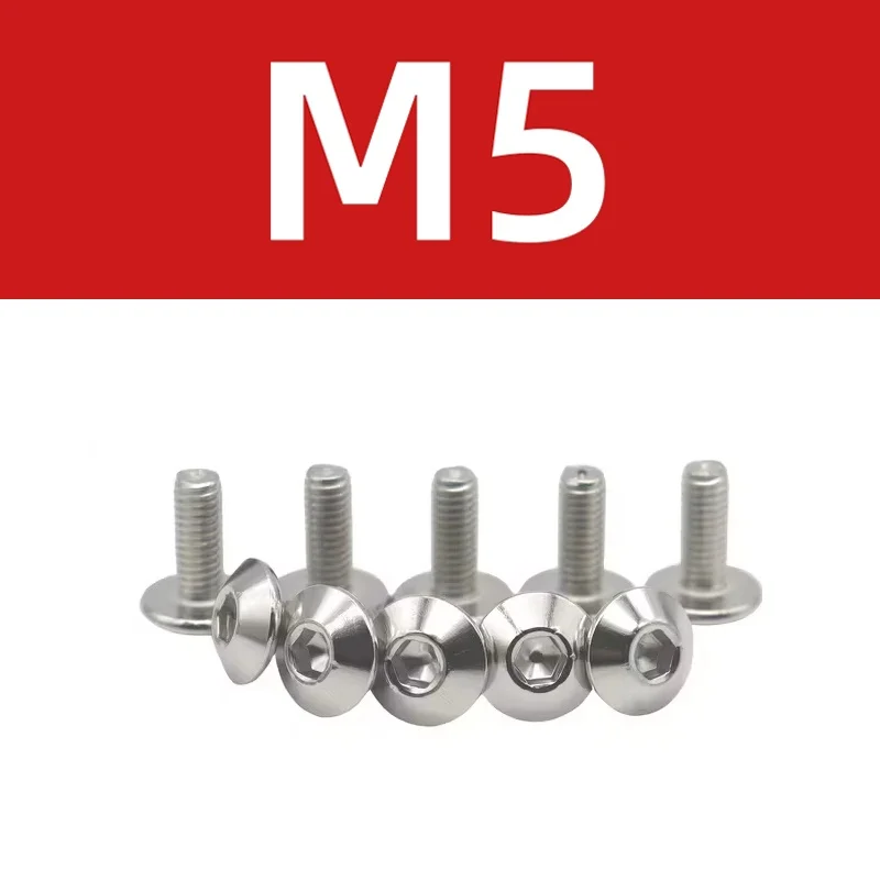 10Pcs Hexagon Screw Bolt M6 M5 For Motorcycle 304 Stainless Steel Big Flat Round Head Inner Steel Wafer Allen Head Bolt Screw