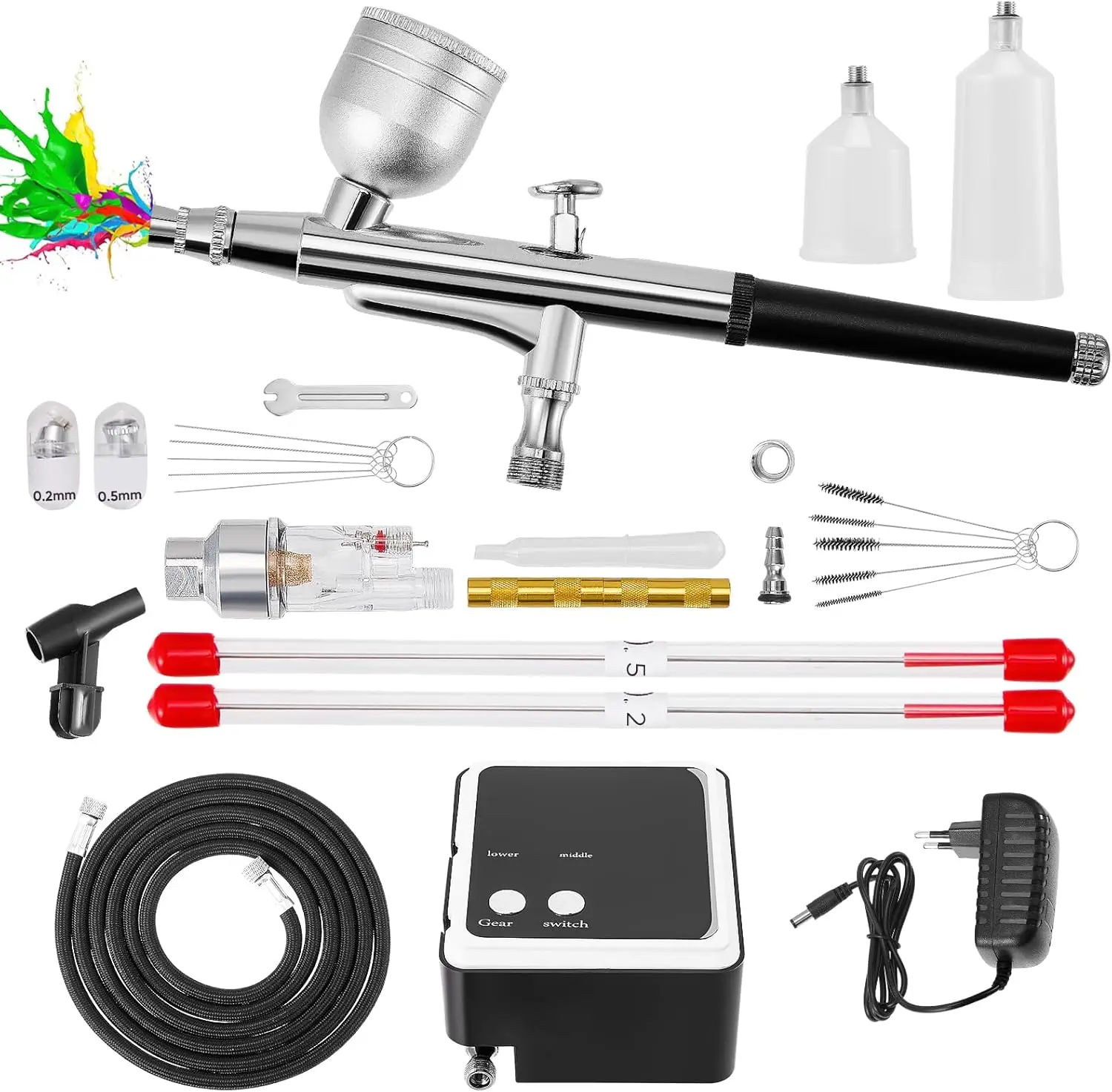 Aérographe haute pression 36 PSI, kit d'aérographe avec compresseur d'air, ensemble d'aérographes à double action avec buses de 0,2, 0,3 et 0,5 mm ﻿