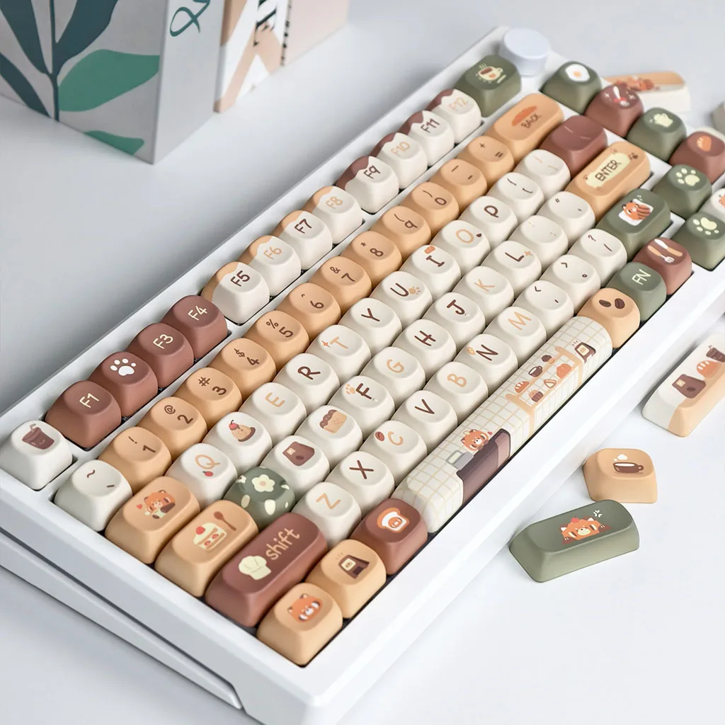 Moa Keycap Keyboard Customized Keyboard Cute Red Panda Coffee House Theme Cartoon 2.25/275U Alice Layout AZERTY Iso Keycap