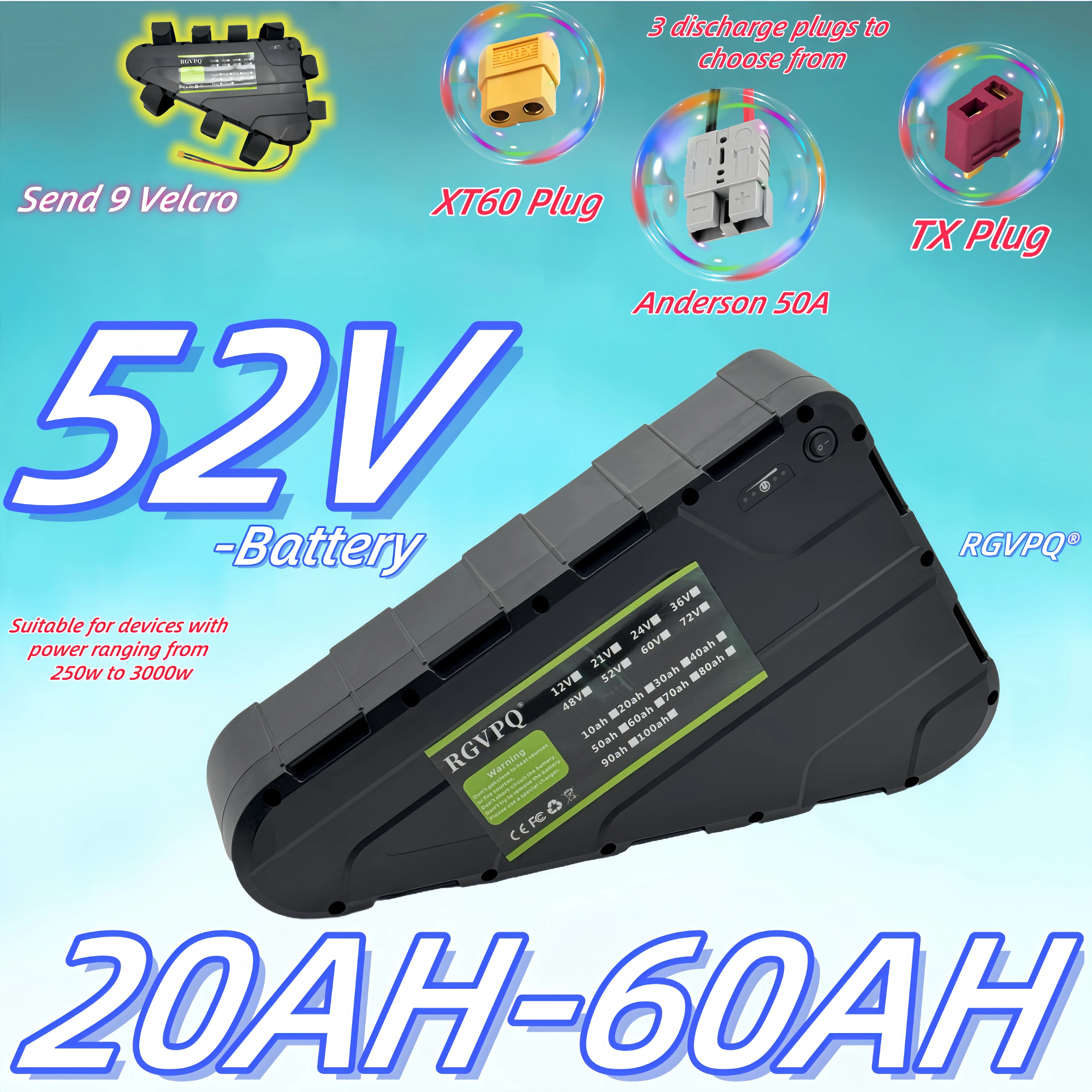 Spot triangle battery pack 52V 20AH-60AH modified mountain bike battery pack triangle frame lithium battery pack