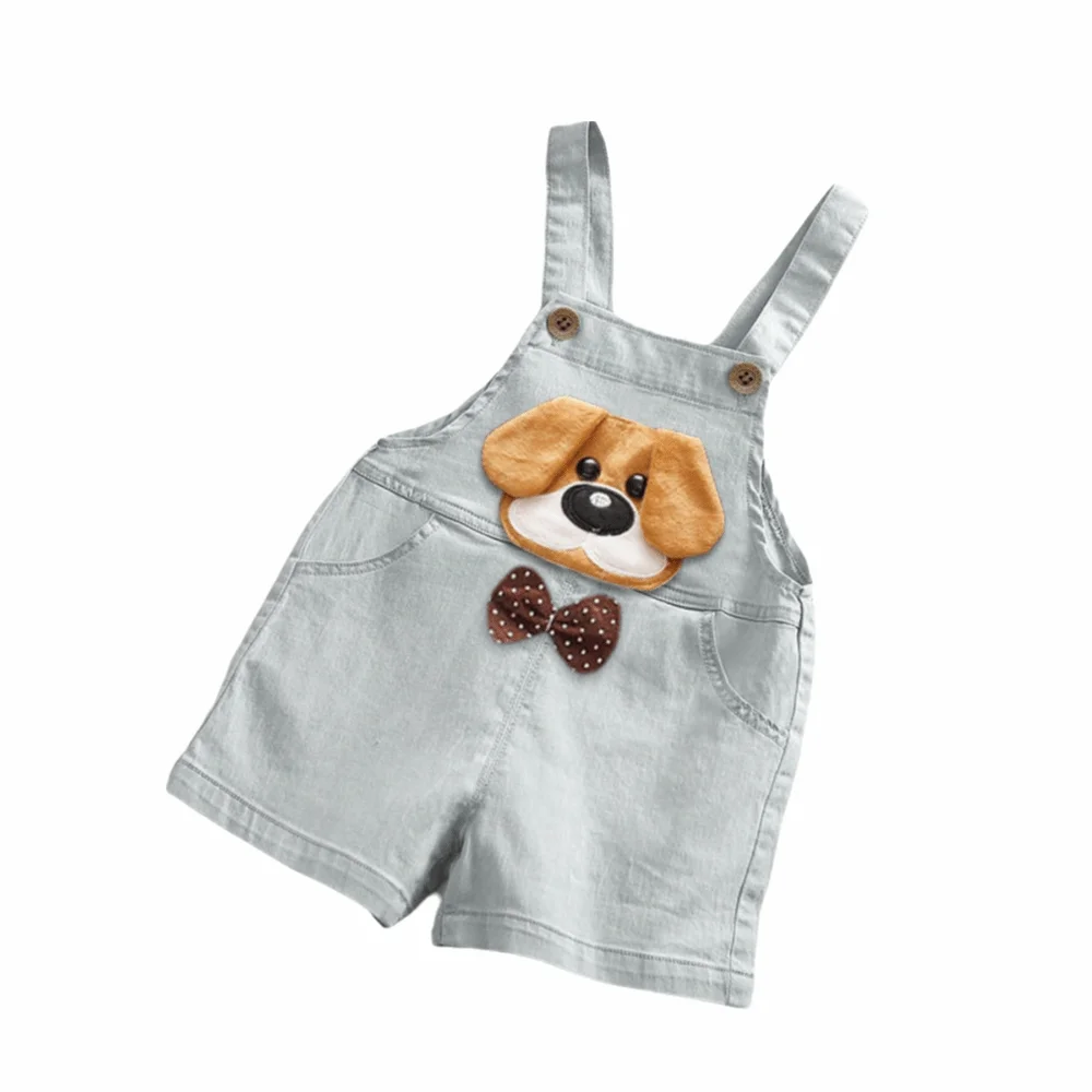 Cartoon Print Kids Denim Overalls Denim Fabric Lightweight Denim Children Denim Dungarees Short Casual Jumper Pants Summer
