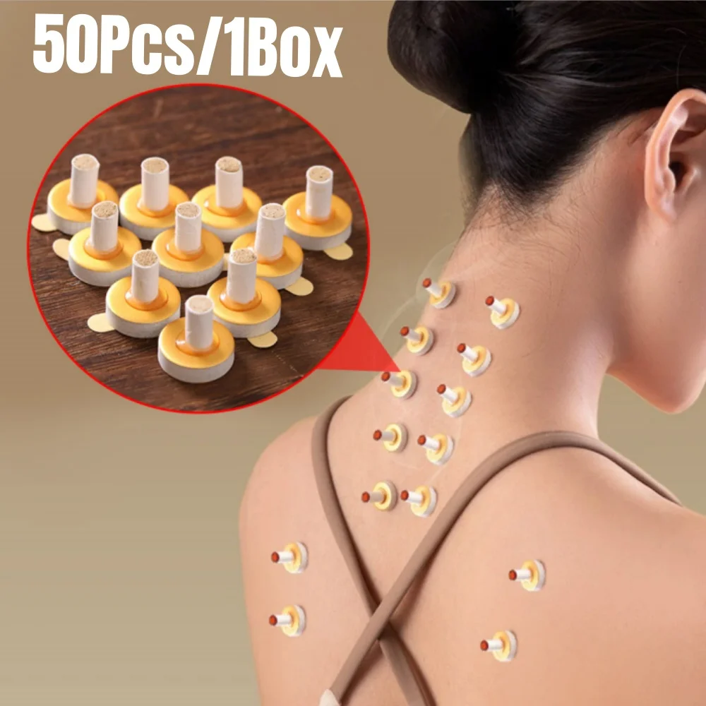 50Pcs/1Box Self-Adhesive Portable Moxa Tube for Warm Massage Low-Temperature 41° Moxibustion Health Care Non-Burns Prone